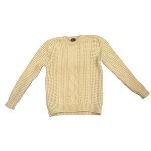 VTG Macys Men's Store 100% Wool Cable-Knit Fisherman Sweater Ivory Unisex L